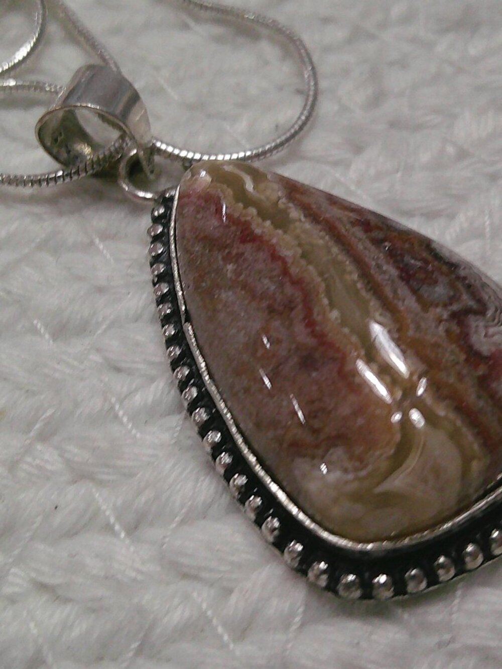 Natural MEXICAN LAGUNA LACE Handmade Sterling 925 Pendant/Chain #51F